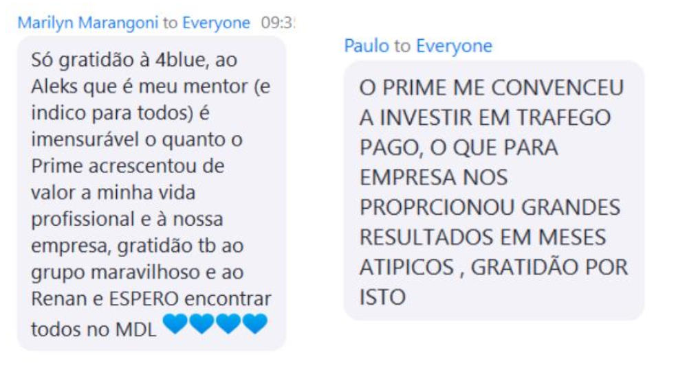 Depoimentos de alunos que participaram do Programa de Aceleração em marketing e vendas